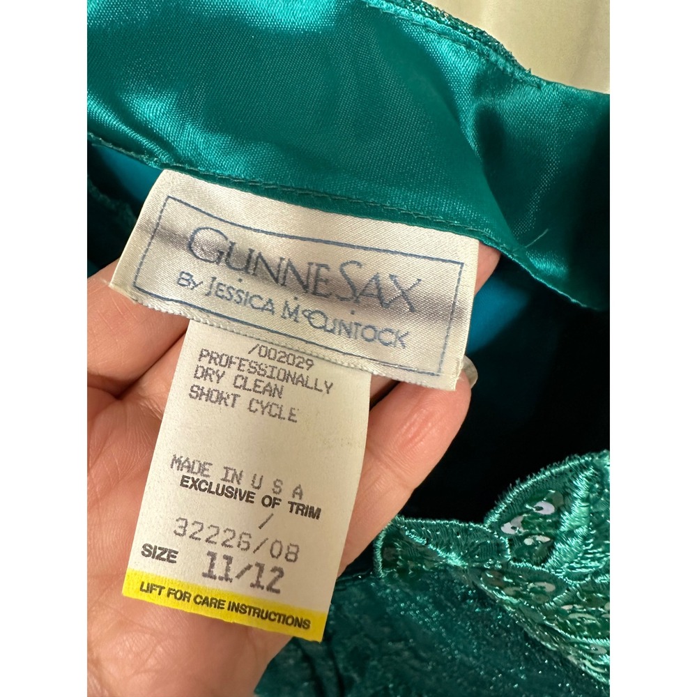 Vtg 80s Gunne Sax Jessica McClintock Teal Lace Prom‎ Dress Size 11/12 - Picture 4 of 6